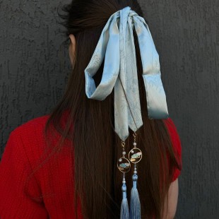 Стрічка для волосся у китайському стилі "Візерунки" Блакитна
